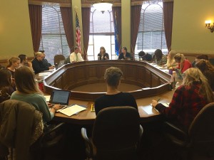 Students and experts gathered in a room in the Capitol on Monday, Oct. 5 for a mock press conference. LSC students asked the assistant state veterinarian questions about avian flu.