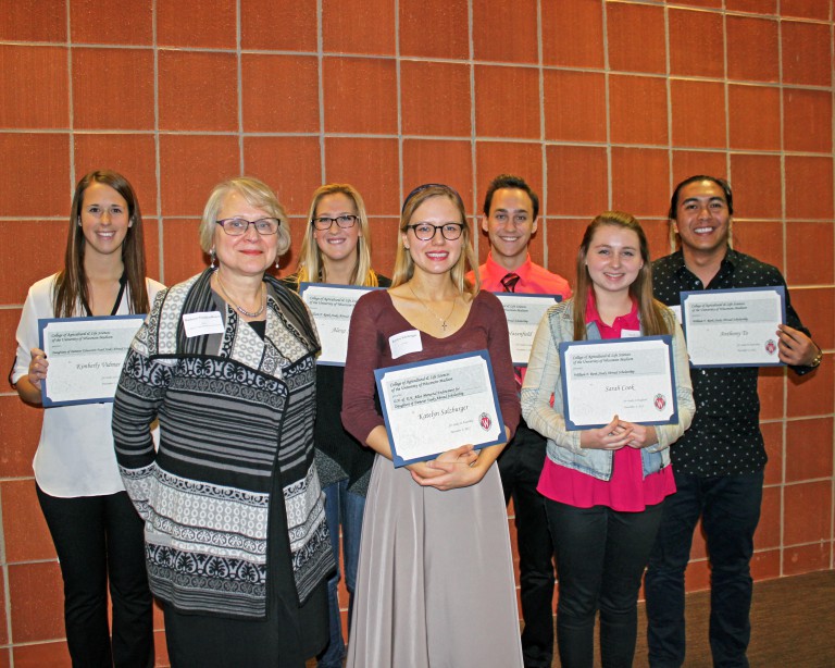 Dean Kate with recipients of CALS study abroad scholarships.
