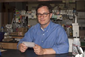 Douglas Weibel, professor of biochemistry, in his lab at UW–Madison. Photo by Laura Vanderploeg.