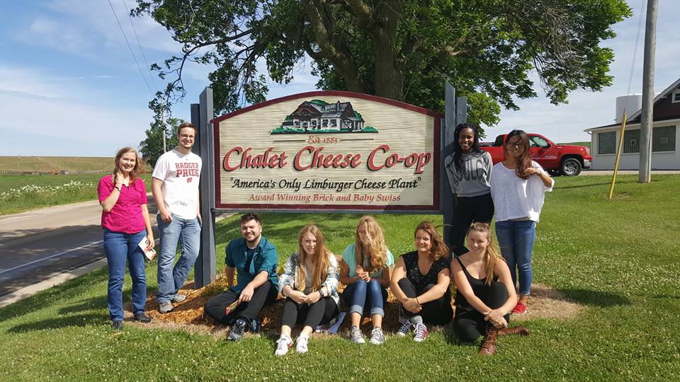 This summer's group of FRI Summer Undergraduate Researchers at a recent field trip to Chalet Cheese in Monroe, Wisconsin. Photo courtesy of the FRI.