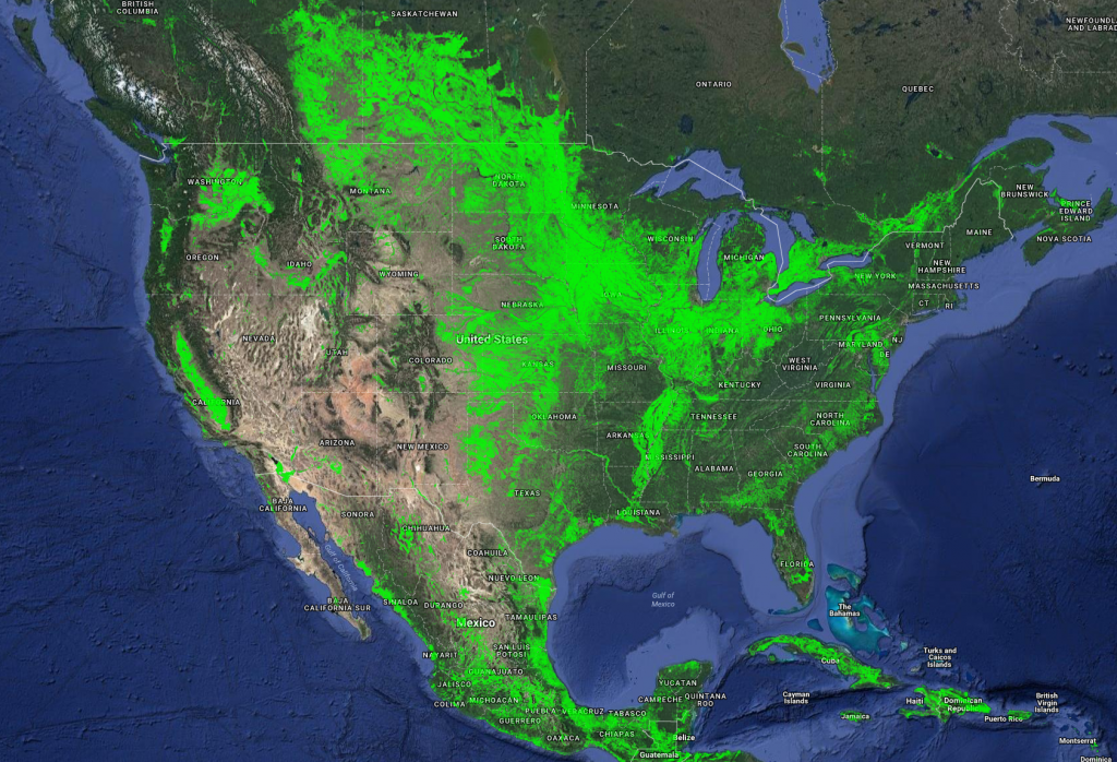 The broad swaths of agricultural activity shown in green here reflect weather, climate, geography, soil type and other factors, and are best seen from a polar-orbiting satellite like Landsat.