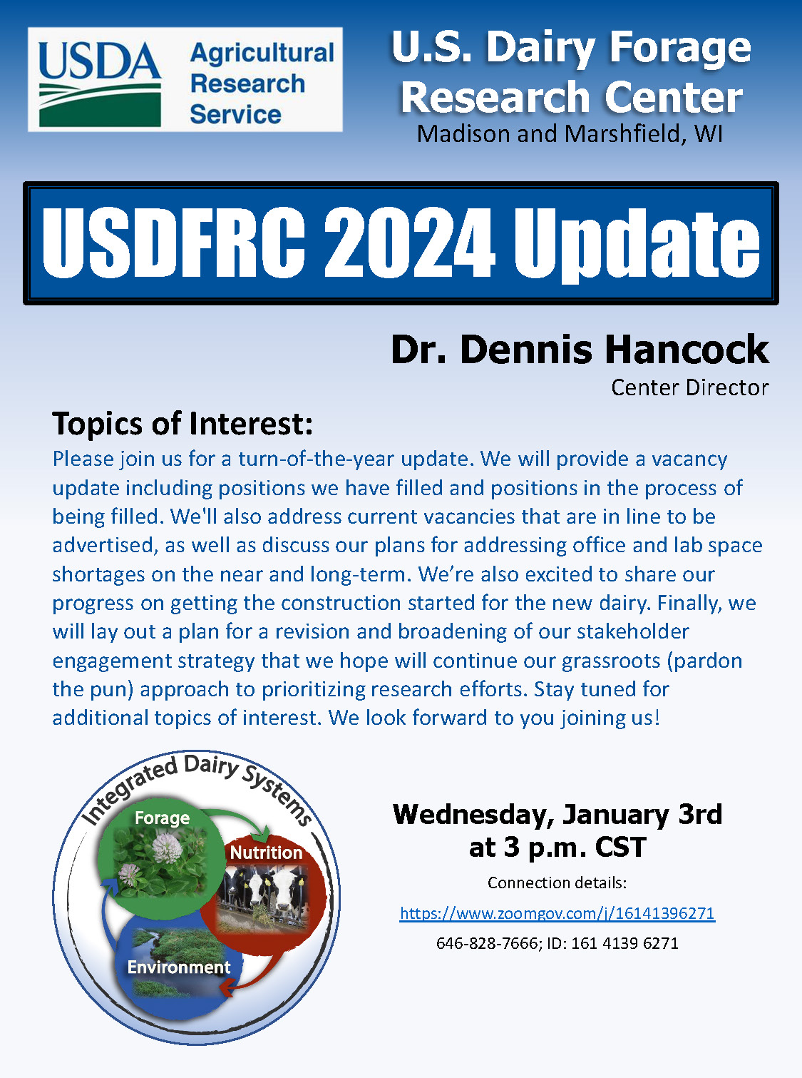 U.S. Dairy Forage Research Center webinar USDFRC 2024 Update Jan. 3