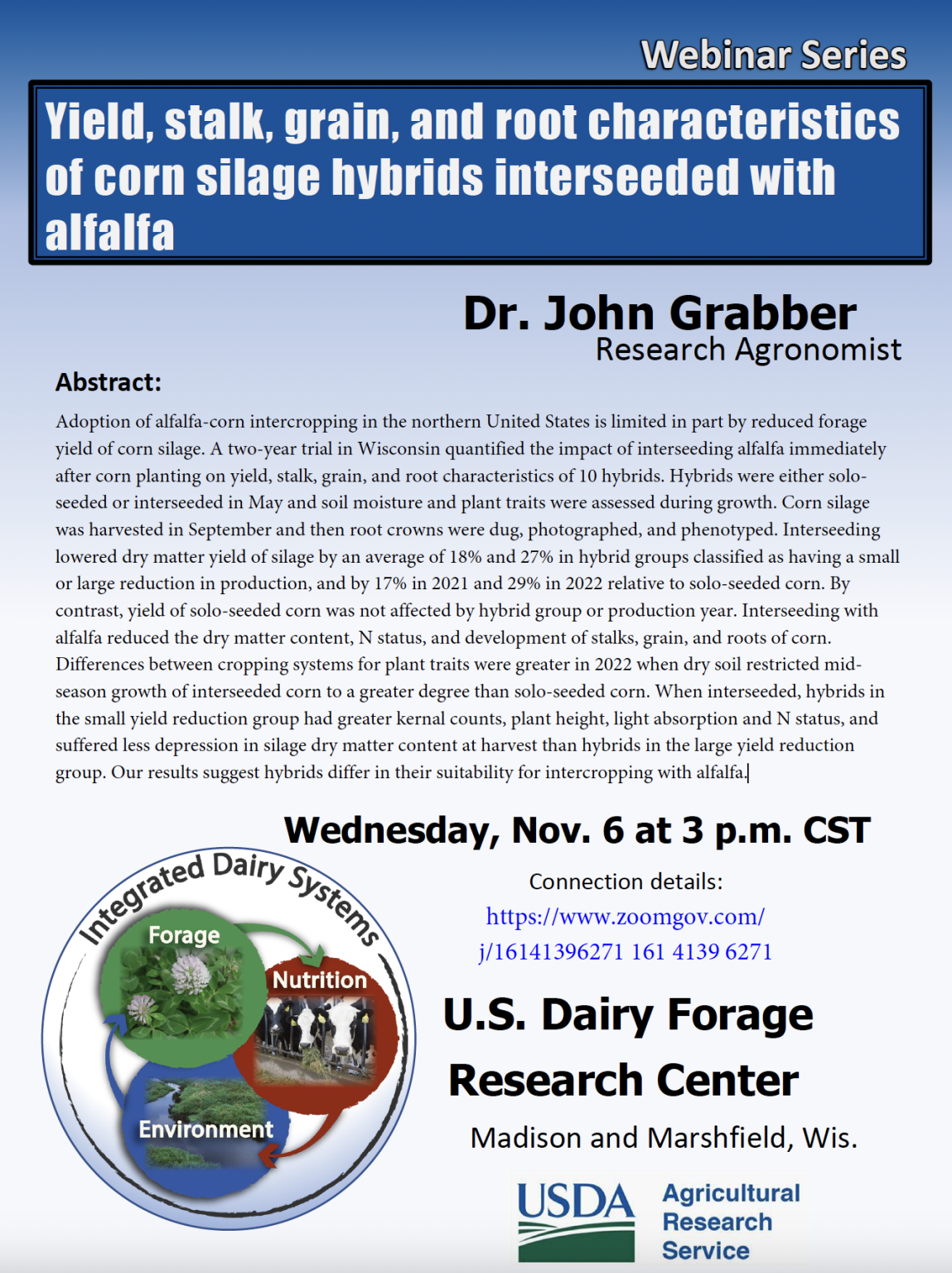 U.S. Dairy Forage Research Center webinar Yield, stalk, grain, and
