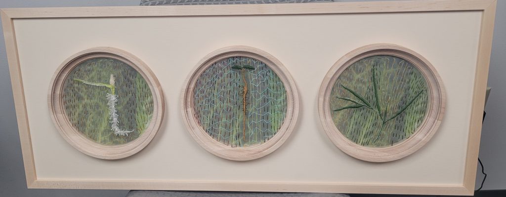 A triptych of art showing root growth