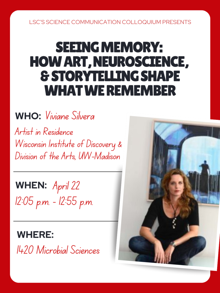 White flyer with red border and black and red font gives details of talk including title, speaker, date and location